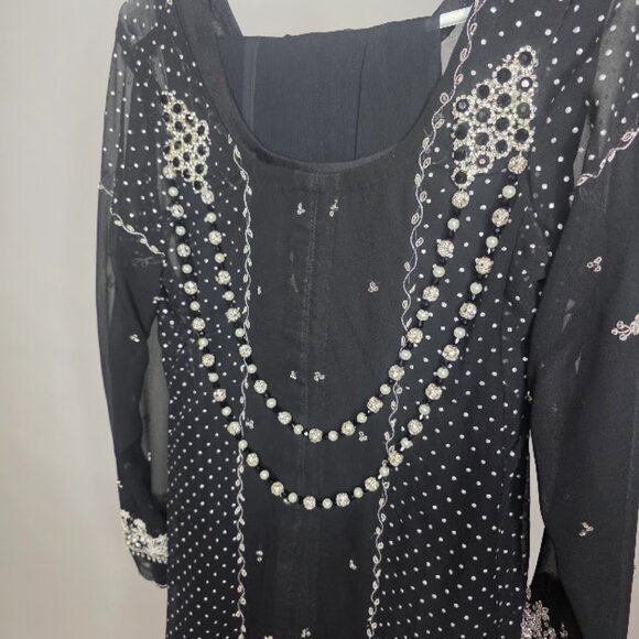 Long Dress Pakistani / Indian Suit (2 pcs) Black Long Dress - Picture 3 of 6